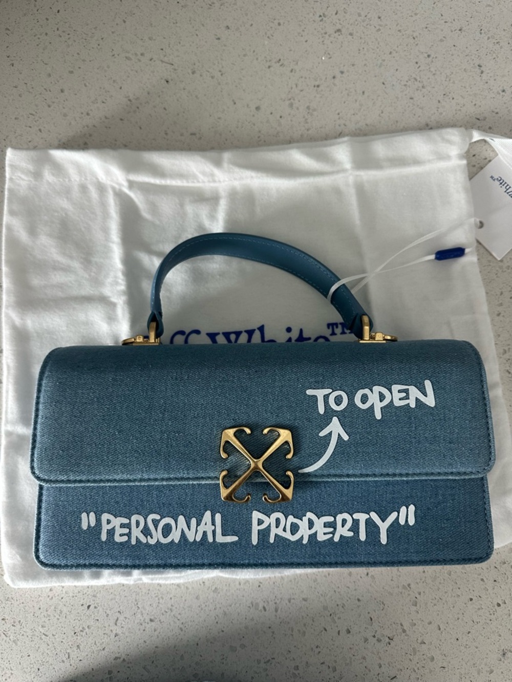 Off-White Blue Denim 'Personal Property' Top Handle Satchel - Picture 2 of 4